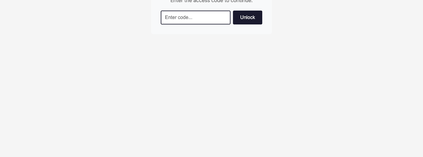 Access code prompt shown before any page of the app