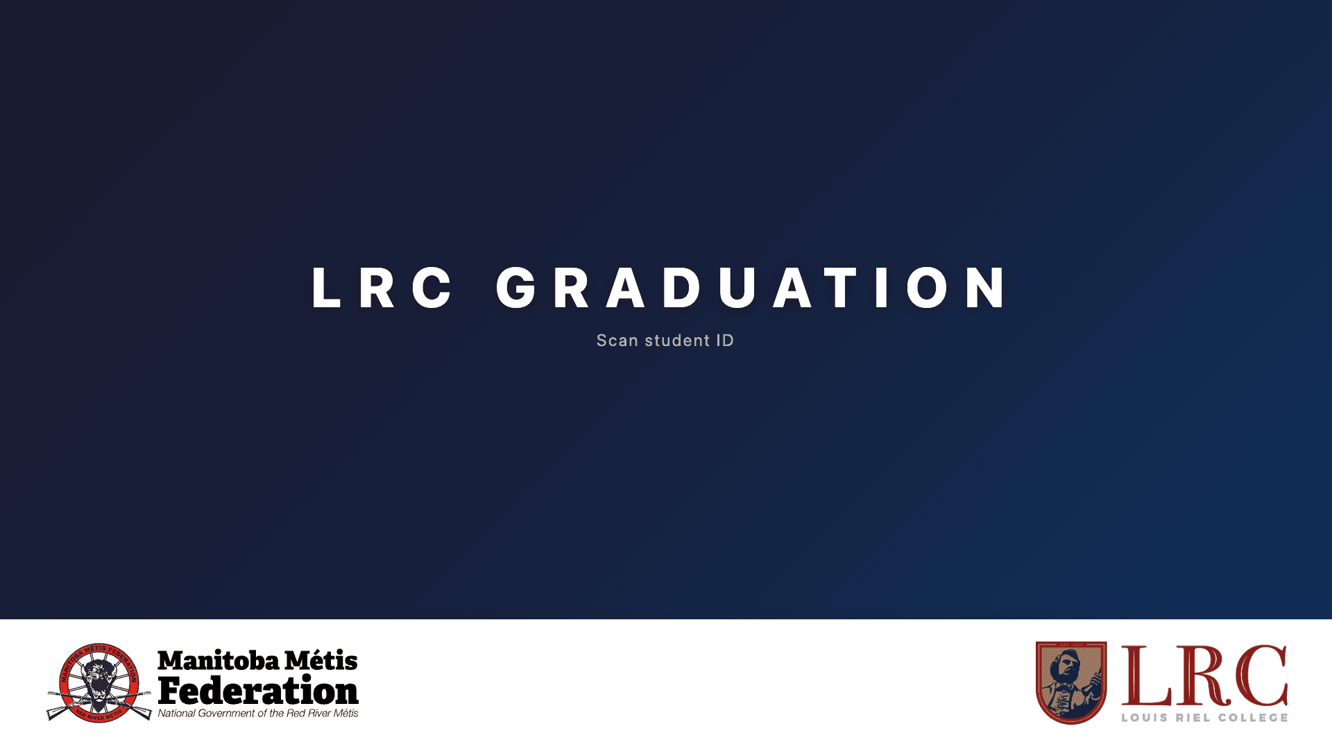 Projector idle screen reading LRC Graduation, scan student ID